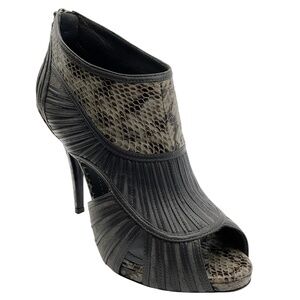 CHRISTIAN DIOR GREY TEMPTATION PYTHON STRAPPY PEEP TOE ANKLE BOOTIES